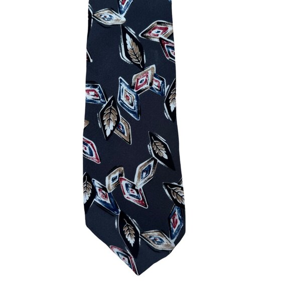 Zylos George Machado Mens Tie  Italian Silk Black Leaf Diamond Pattern - Picture 1 of 4
